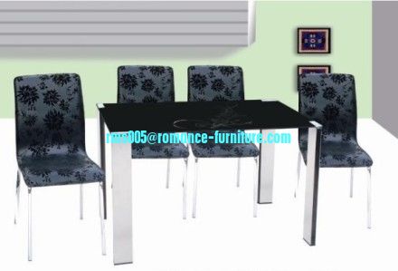 chromed-plated/tempered glass dining table T013