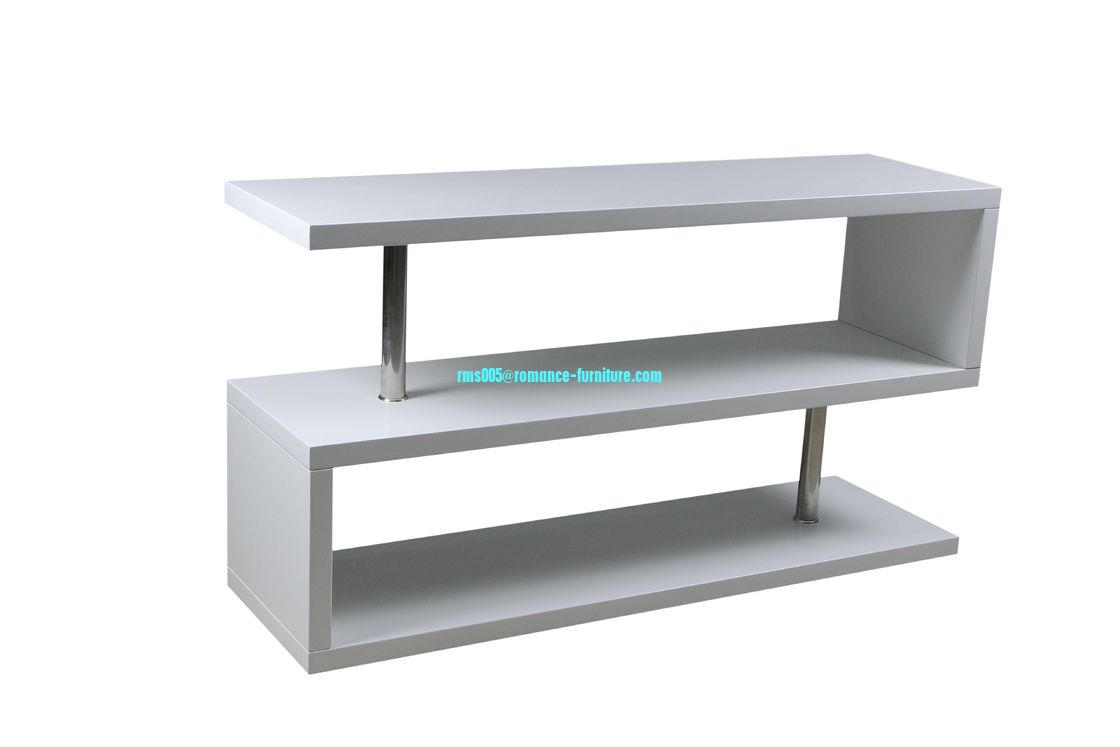 MDF with high gloss finish, Stainless steel pipe bookshelf HS004