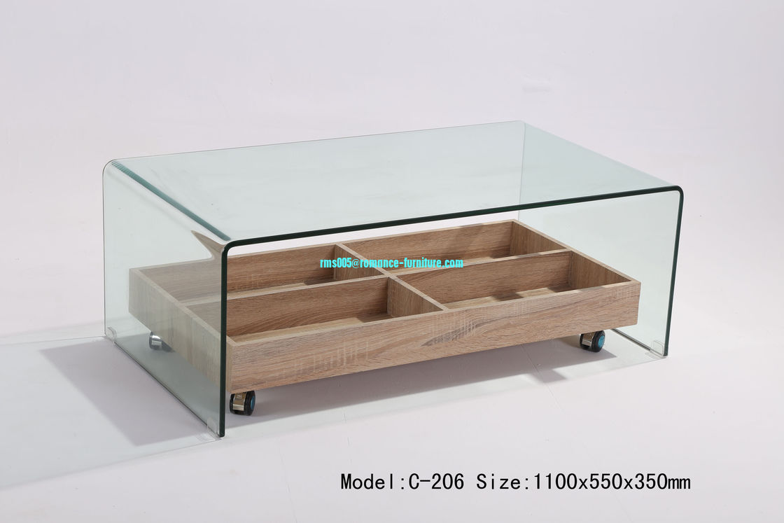 bent glass top with modern design wooden tea table base  C-206