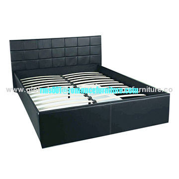 Modern Design Soft Pu Bed Made Of Faux Black Leather With Foam And Wooden Slats Fd 727