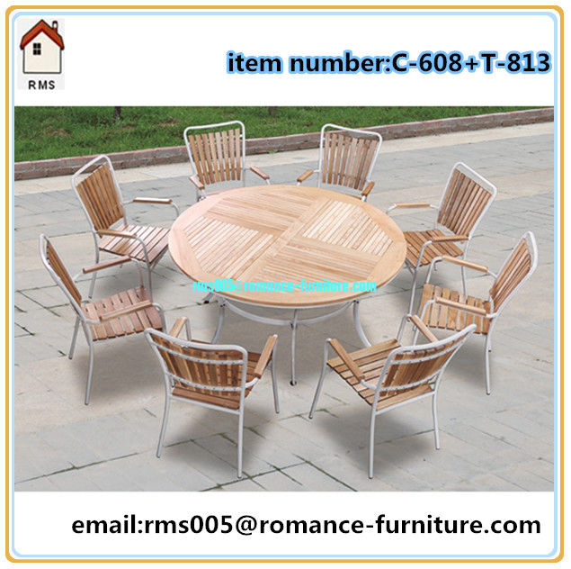 Large Round Top Wood Outdoor Set Bright Color Garden Furniture