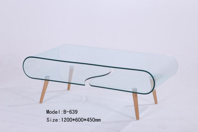 bent glass coffee table with wood legs fancy coffee table B639