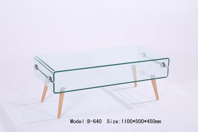 bent glass coffee table with wood legs fancy coffee table B639