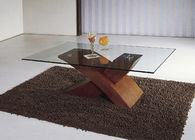 X shape wood and glass tea coffee table 8mm temper glass MDF attached papers A034