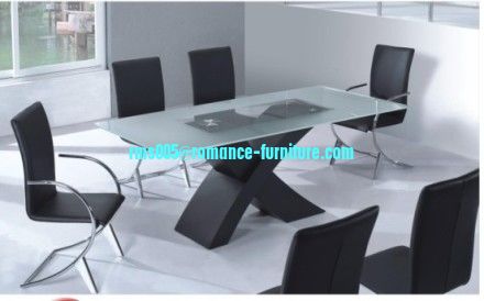 X shape base 6 seater glass top dining table T026