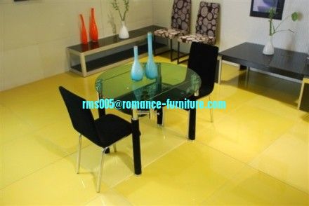 chromed-plated/tempered glass dining table T033