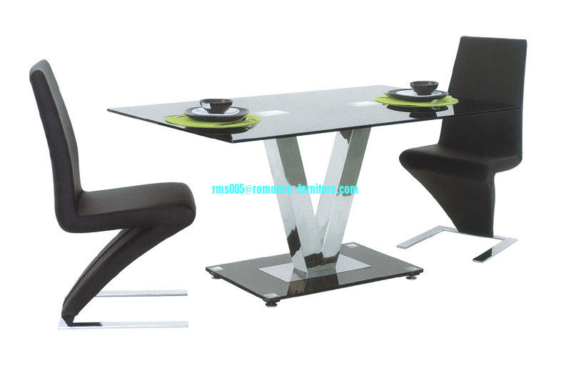 V shape base modern design metal and glass dining table T052