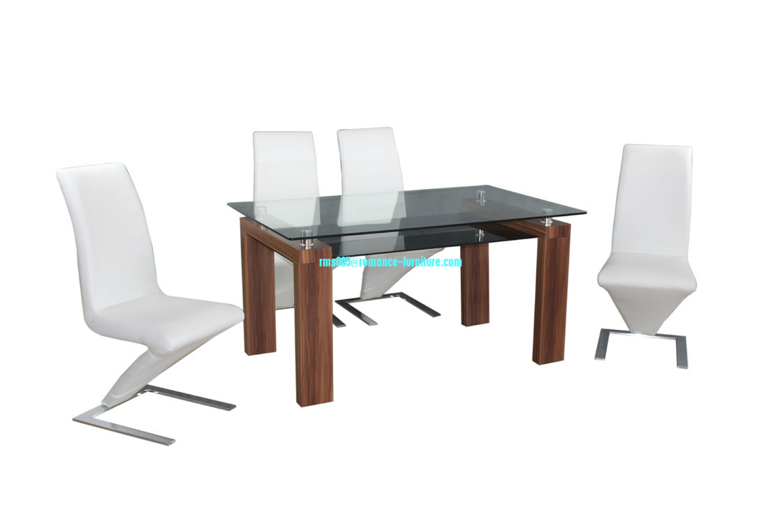 MDF attached paper legs/tempered glass dining table T307