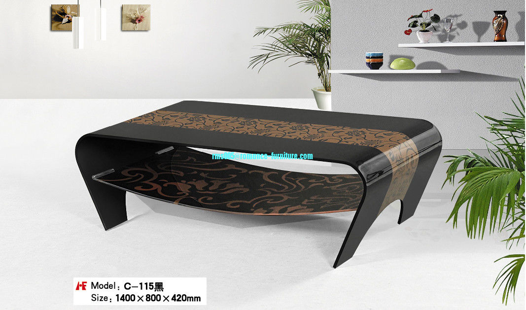 hot sale black bent glass coffee table for sale C-115(black)