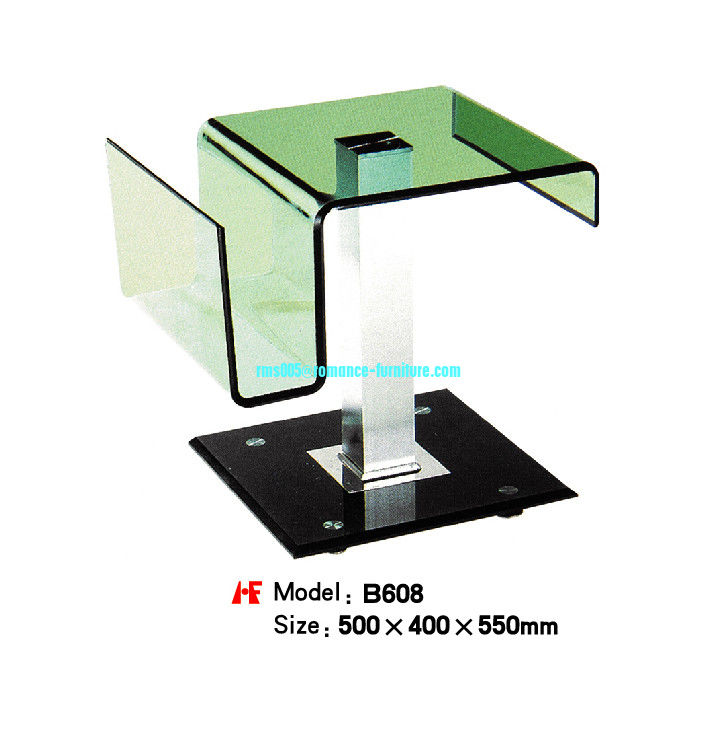 stainless steel tea table base with bent glass top B608