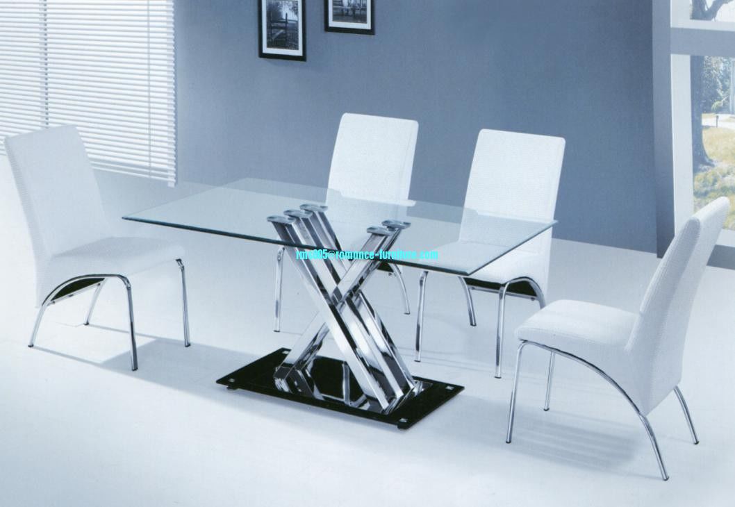 10mm tempered glass /chrome with steel legs dining table T755