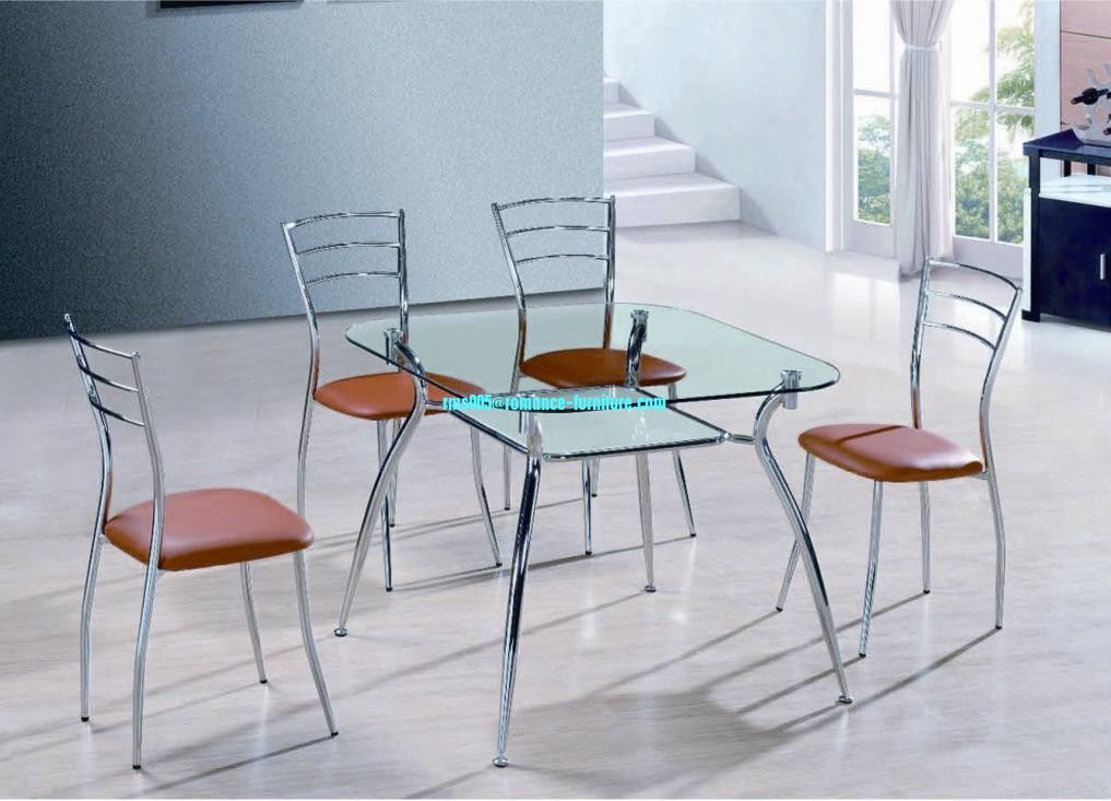 8mm tempered glass/chrome with steel legs Dinging table T424