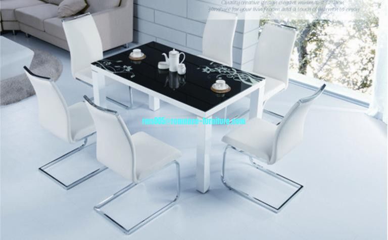 modern design MDF with painting dining table and six chairs T243
