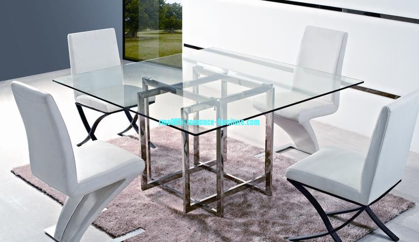 fancy design stainless steel dining table with glass top T793
