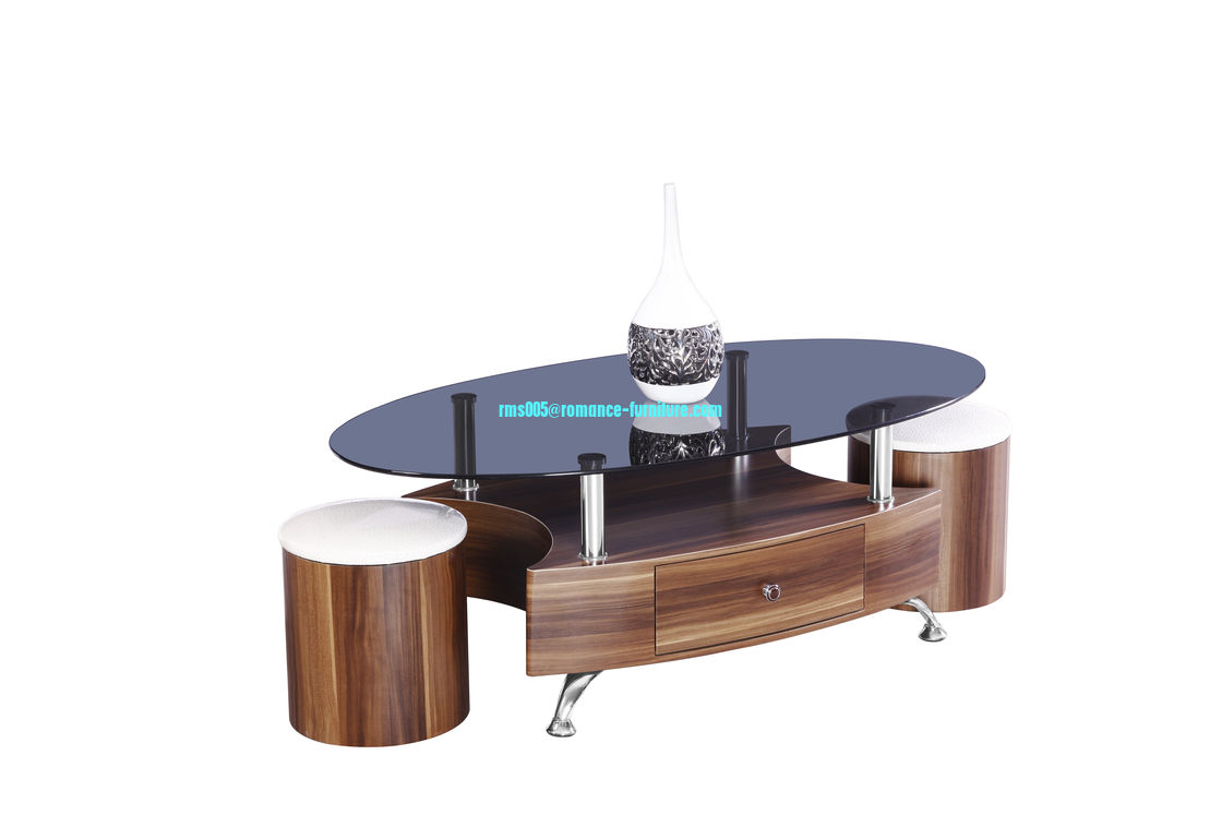 oval glass top MDF base with stools trunk coffee table A056
