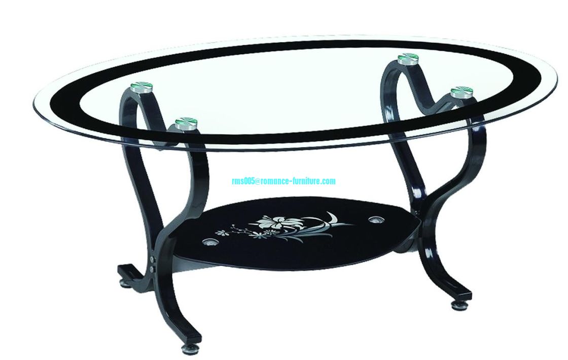 tempered glass/ powder coating with steel legs tea table A570