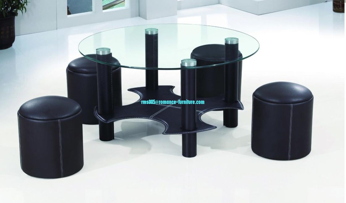 tempered glass/ powder coating with steel legs tea table A072