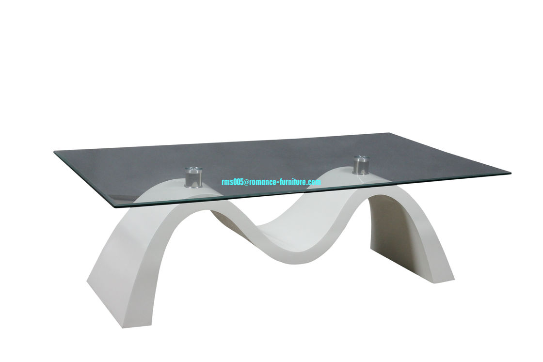 M shape base glass top high gloss coffee table HA989