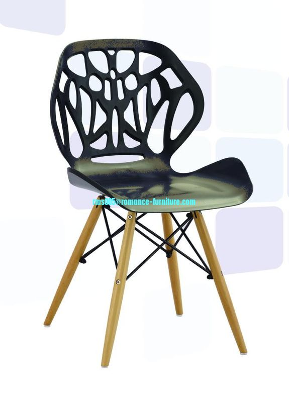 armless colorful plastic dining chair with wood legs PC-01