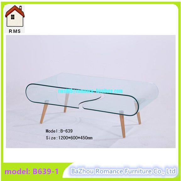 large hot bending glass coffee table wood legs coffee table center table B639-1