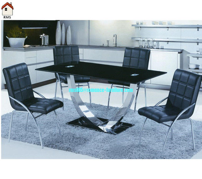 V shape stainless steel base glass dining table designs T751