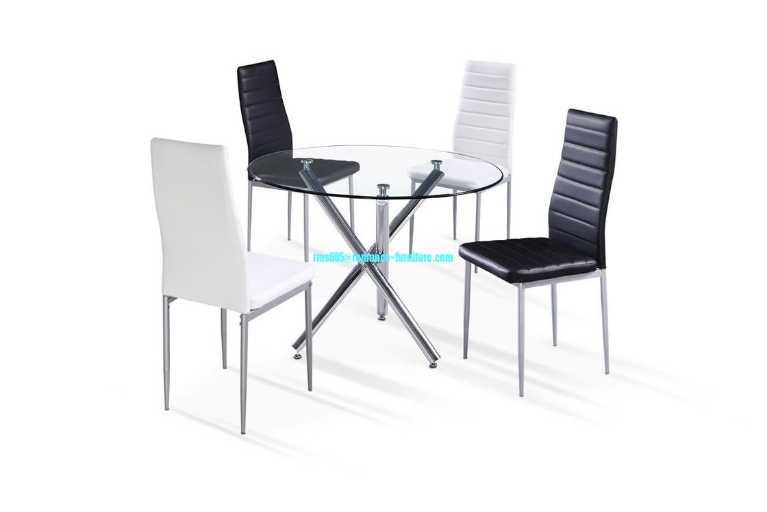 hot sale 10mm glass,chrome leg dining table T018