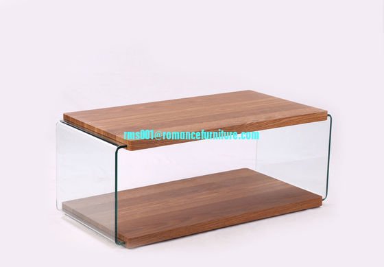 large hot bending glass coffee table wood legs coffee table center table HF011
